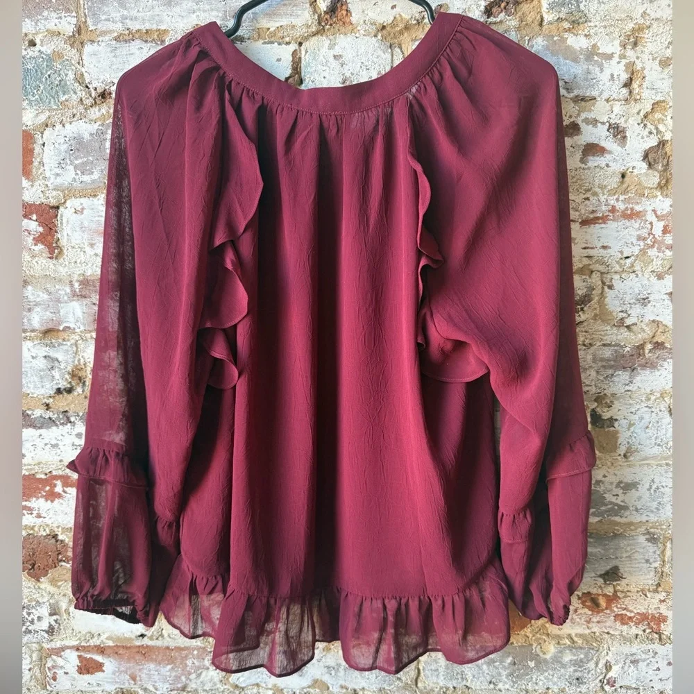 eesome Deep Red Ruffle Blouse - Picture 2 of 2